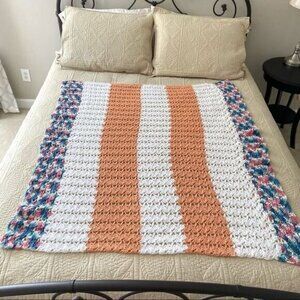 Handmade Vintage Sherbet Crocheted Afghan Baby Blanket Or Throw